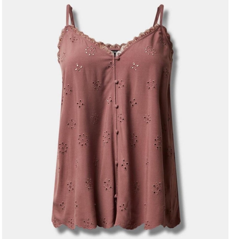 Torrid Lace Trim Eyelet Button-Down Top